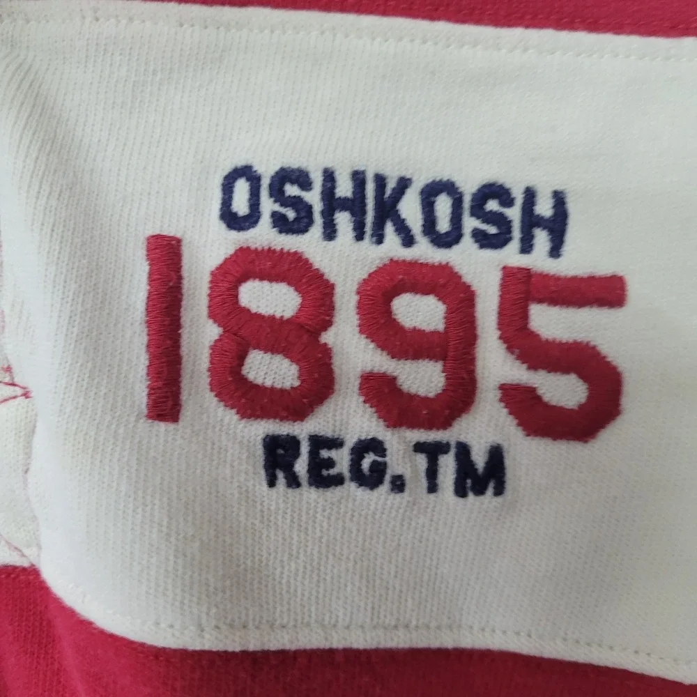 Vintage OshKosh B'gosh Kids Rugby Shirt Long Sleeve Red‎ Cream Stripe Size 6